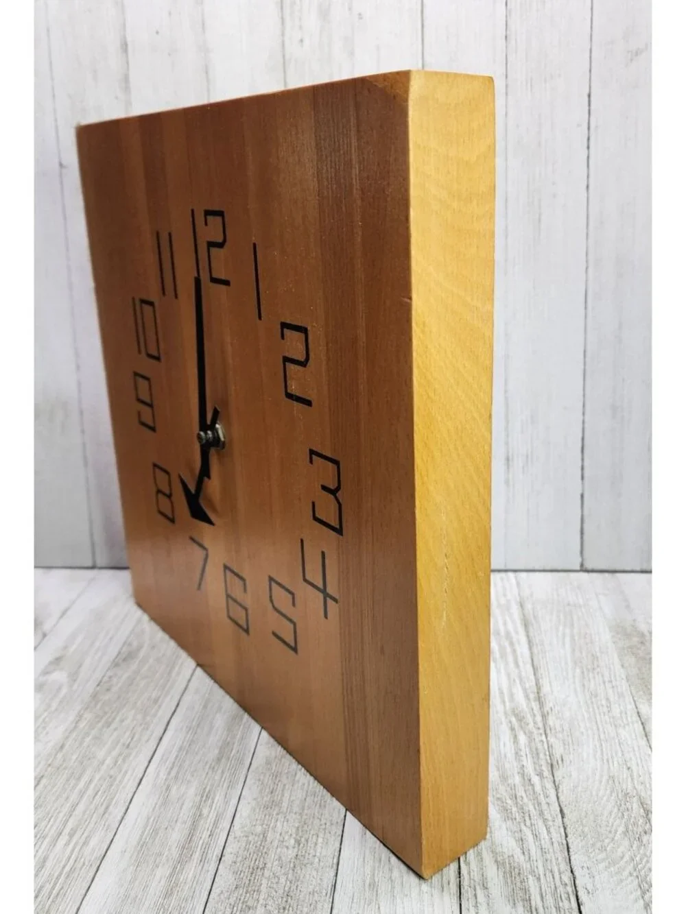 Vtg Kienzle Wooden Wall Clock Square Butcher Block MCM Design Tested Working!